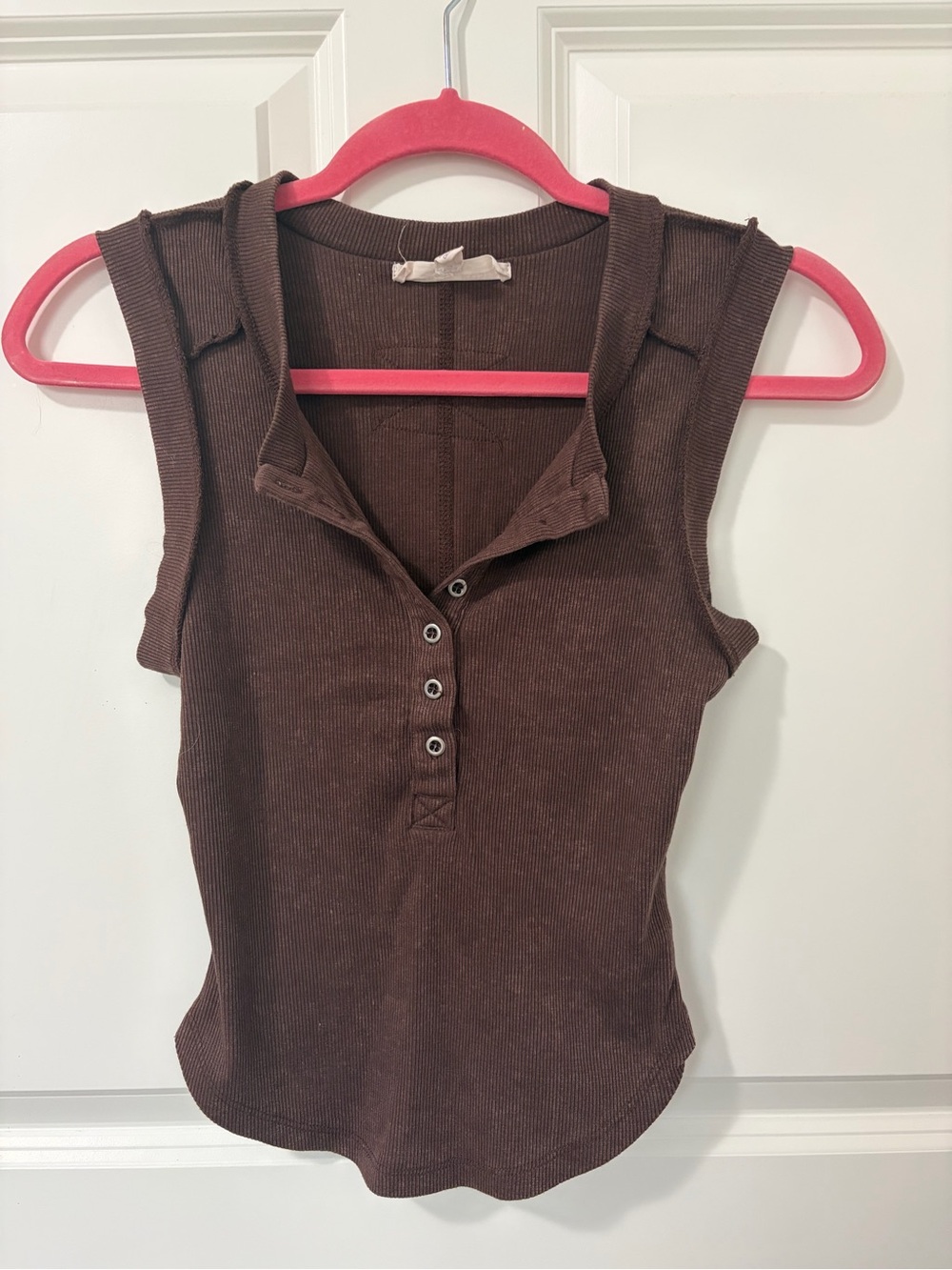 Sincerely Jules Brown Ribbed Henley Tank